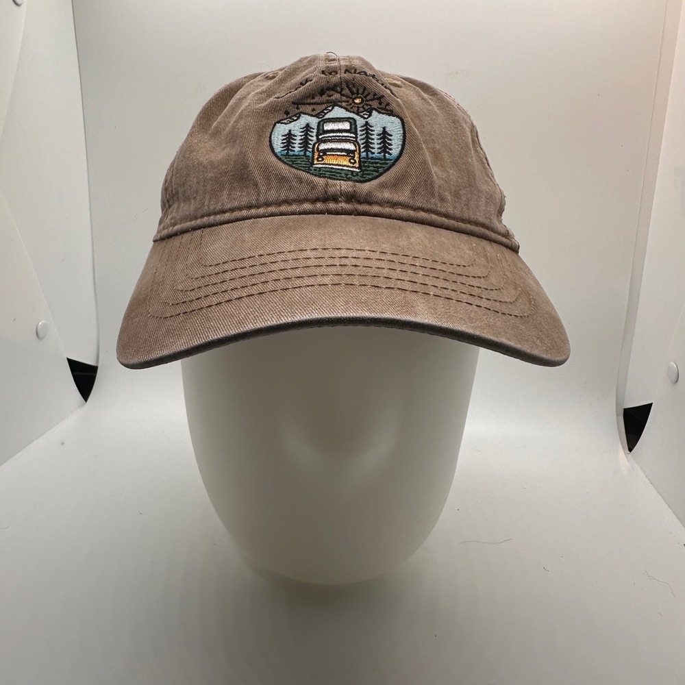 Back‎ to Nature Beige Cap Embroidered Camper Van Mountain Adjustable Hat